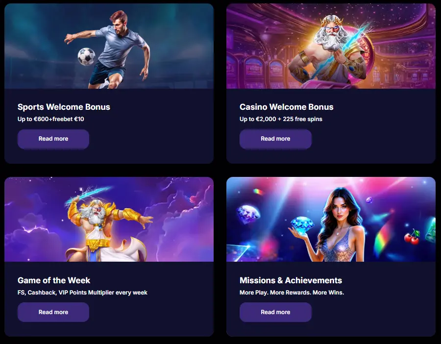 NV Casino — welkomstpakket tot €2.000 plus 225 free spins